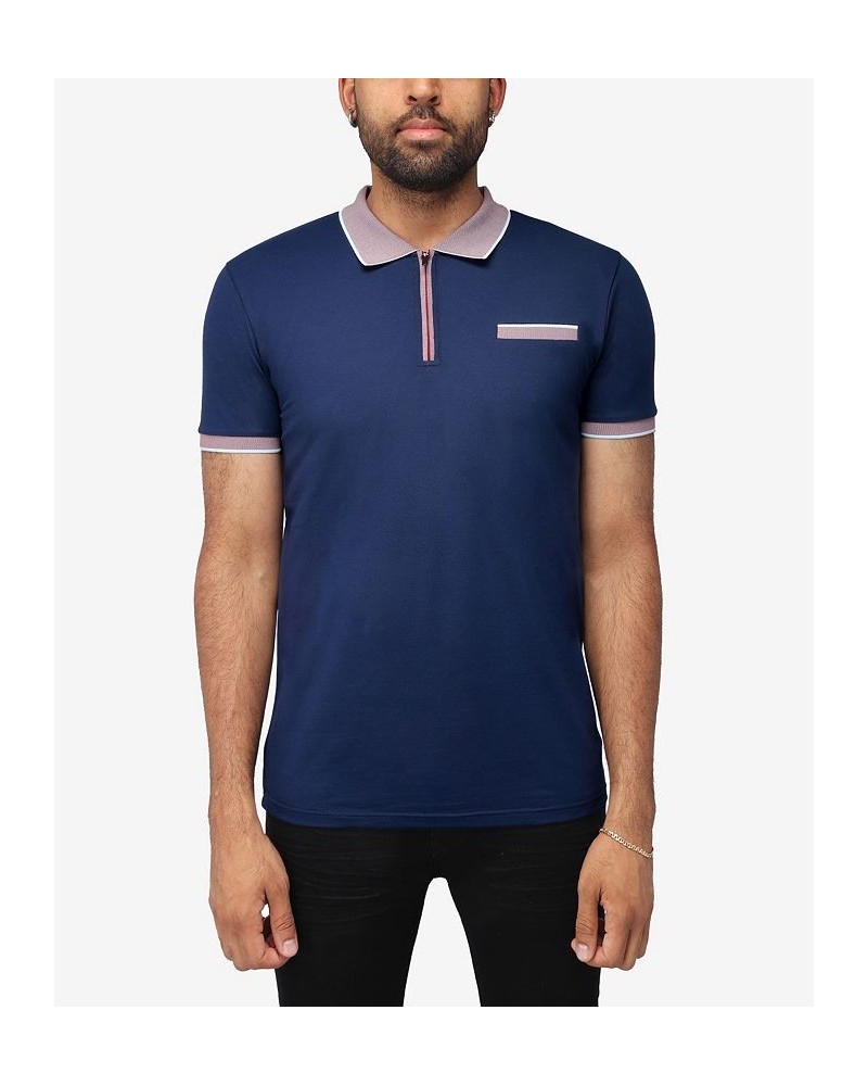 Men's Comfort Zip-Neck Tipped Polo Shirt Deep Navy $22.00 Polo Shirts