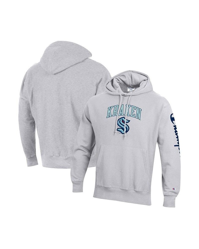 Men's Heather Gray Seattle Kraken Reverse Weave Pullover Hoodie $50.87 Sweatshirt