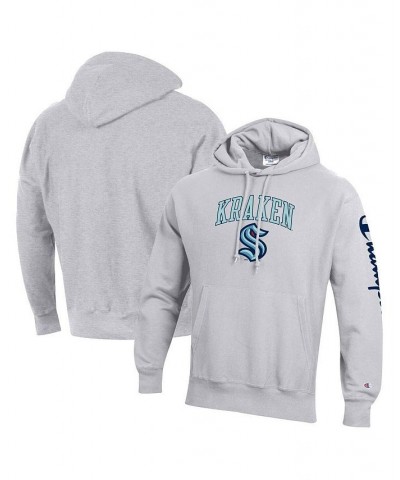 Men's Heather Gray Seattle Kraken Reverse Weave Pullover Hoodie $50.87 Sweatshirt