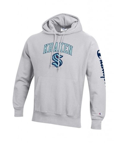 Men's Heather Gray Seattle Kraken Reverse Weave Pullover Hoodie $50.87 Sweatshirt