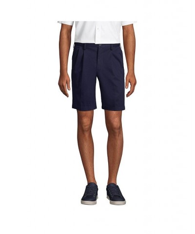 Men's Comfort Waist Pleated 9 Inch No Iron Chino Shorts Blue $29.38 Shorts