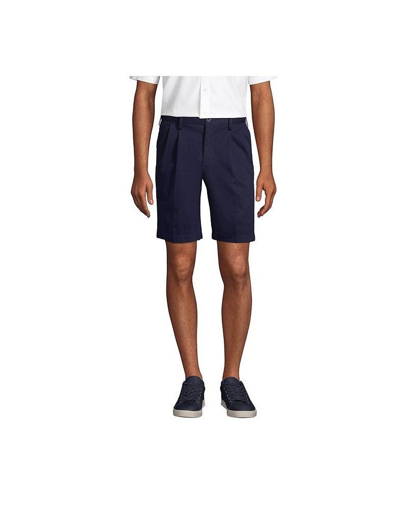 Men's Comfort Waist Pleated 9 Inch No Iron Chino Shorts Blue $29.38 Shorts