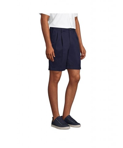 Men's Comfort Waist Pleated 9 Inch No Iron Chino Shorts Blue $29.38 Shorts