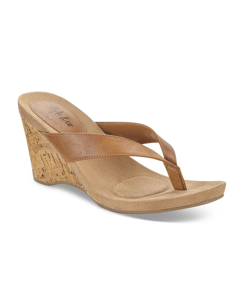 Chicklet Wedge Thong Sandals Brown $24.99 Shoes