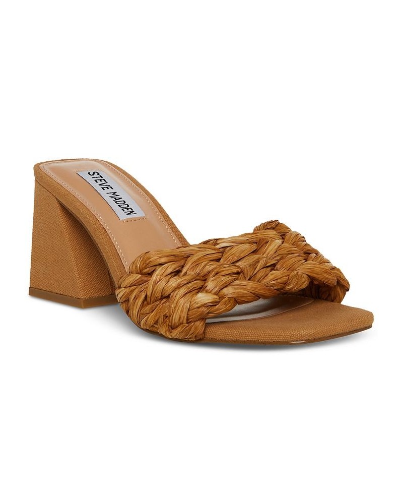 Women's Mylee Raffia Block-Heel Sandals Green $40.33 Shoes