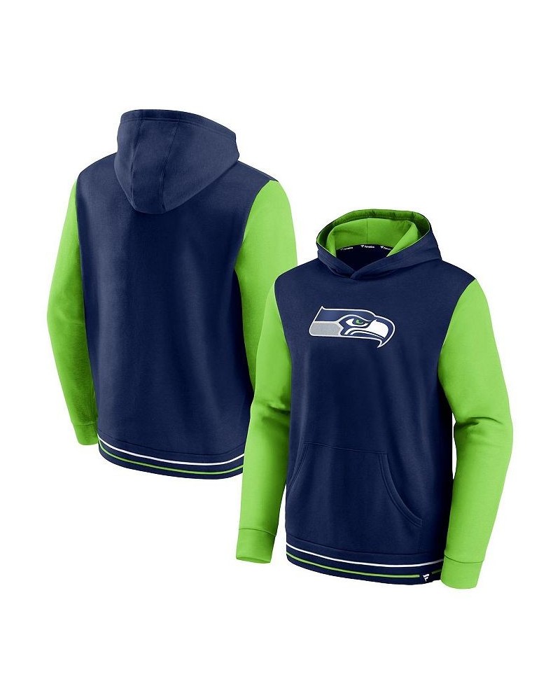 Men's Branded College Navy, Neon Green Seattle Seahawks Block Party Pullover Hoodie $24.20 Sweatshirt