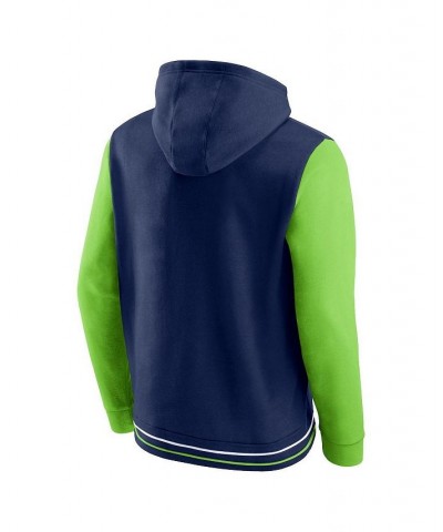 Men's Branded College Navy, Neon Green Seattle Seahawks Block Party Pullover Hoodie $24.20 Sweatshirt