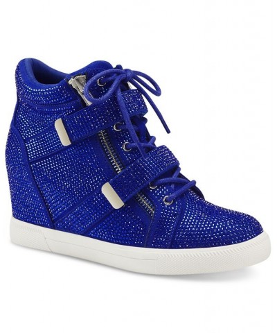 Women's Debby Wedge Sneakers Blue $42.79 Shoes