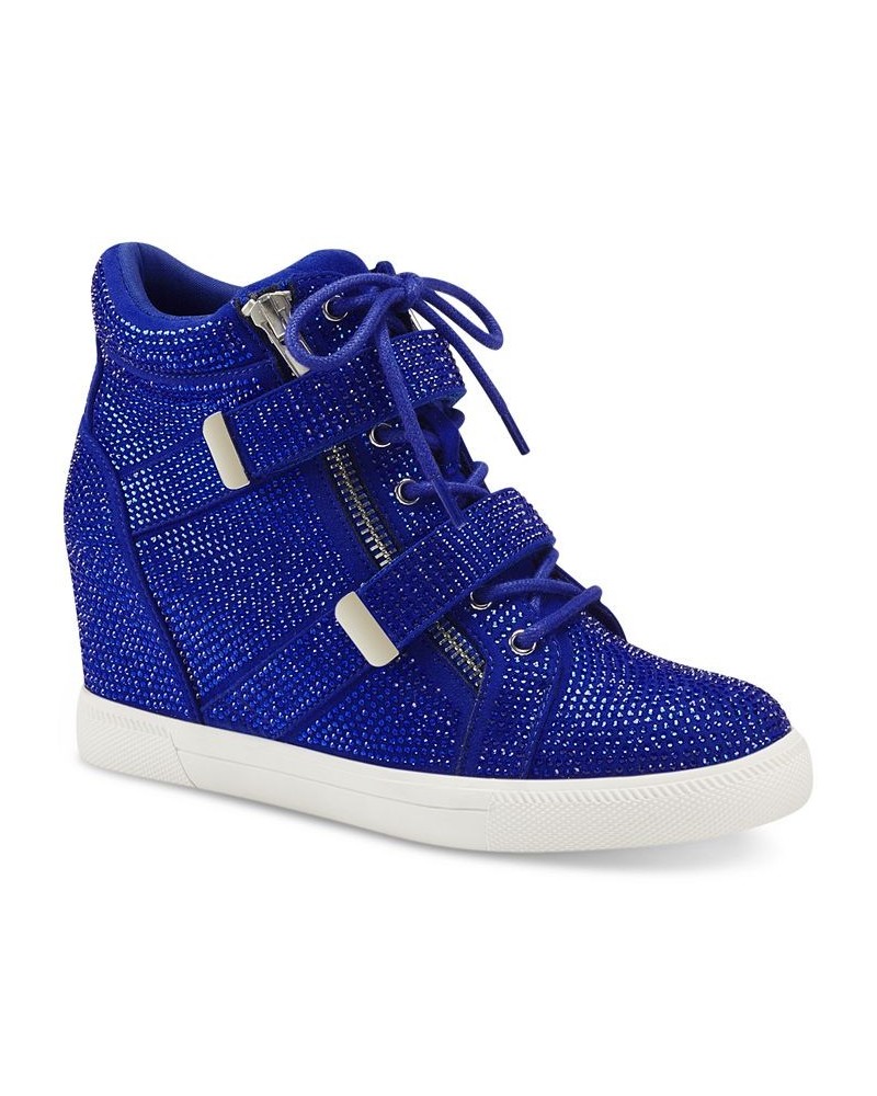 Women's Debby Wedge Sneakers Blue $42.79 Shoes