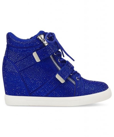 Women's Debby Wedge Sneakers Blue $42.79 Shoes