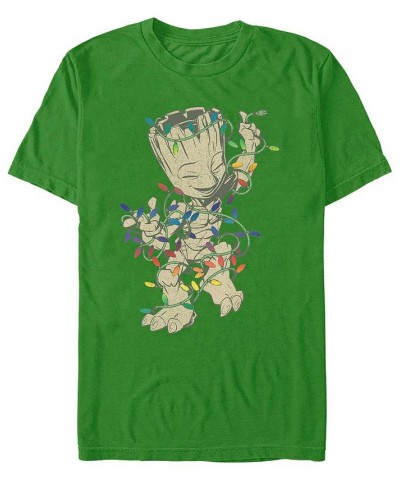 Men's Guardians of the Galaxy Classic Jingle Groot Simplified Short Sleeves T-shirt Green $20.29 T-Shirts