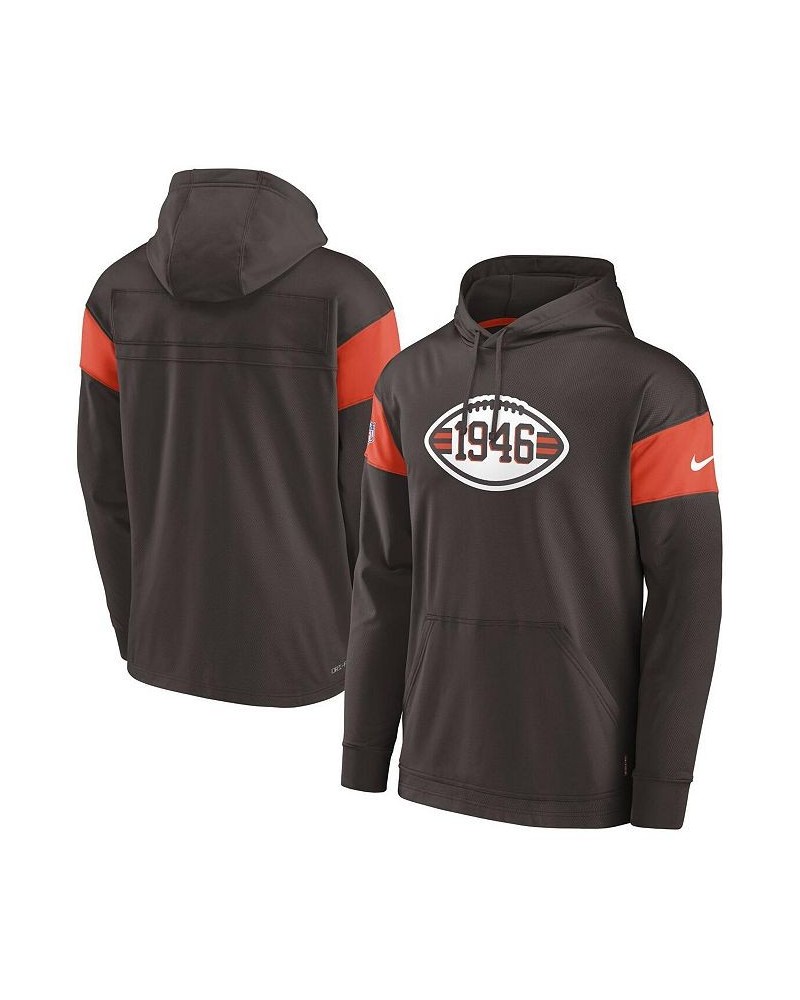 Men's Brown Cleveland Browns Sideline Arch Jersey Performance Pullover Hoodie $41.80 Sweatshirt