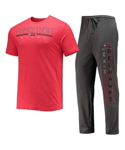 Men's Heathered Charcoal, Red Miami University RedHawks Meter T-shirt and Pants Sleep Set $32.90 Pajama