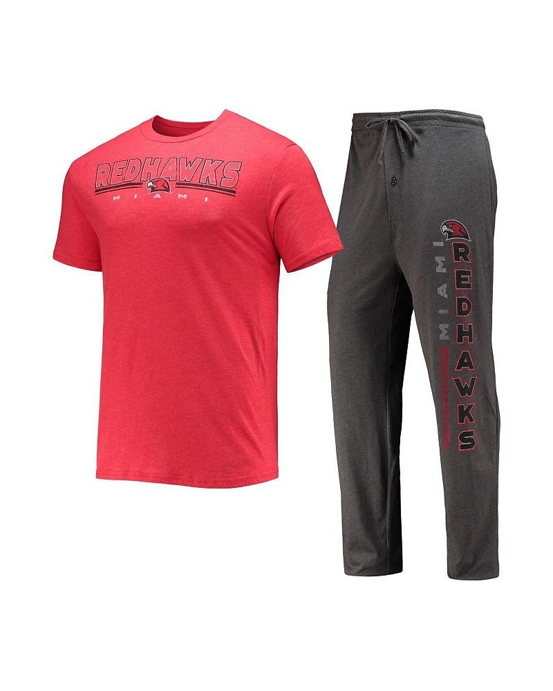 Men's Heathered Charcoal, Red Miami University RedHawks Meter T-shirt and Pants Sleep Set $32.90 Pajama