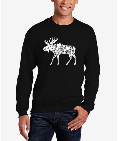 Men's Word Art Crewneck Moose Sweatshirt Black $23.00 Sweatshirt