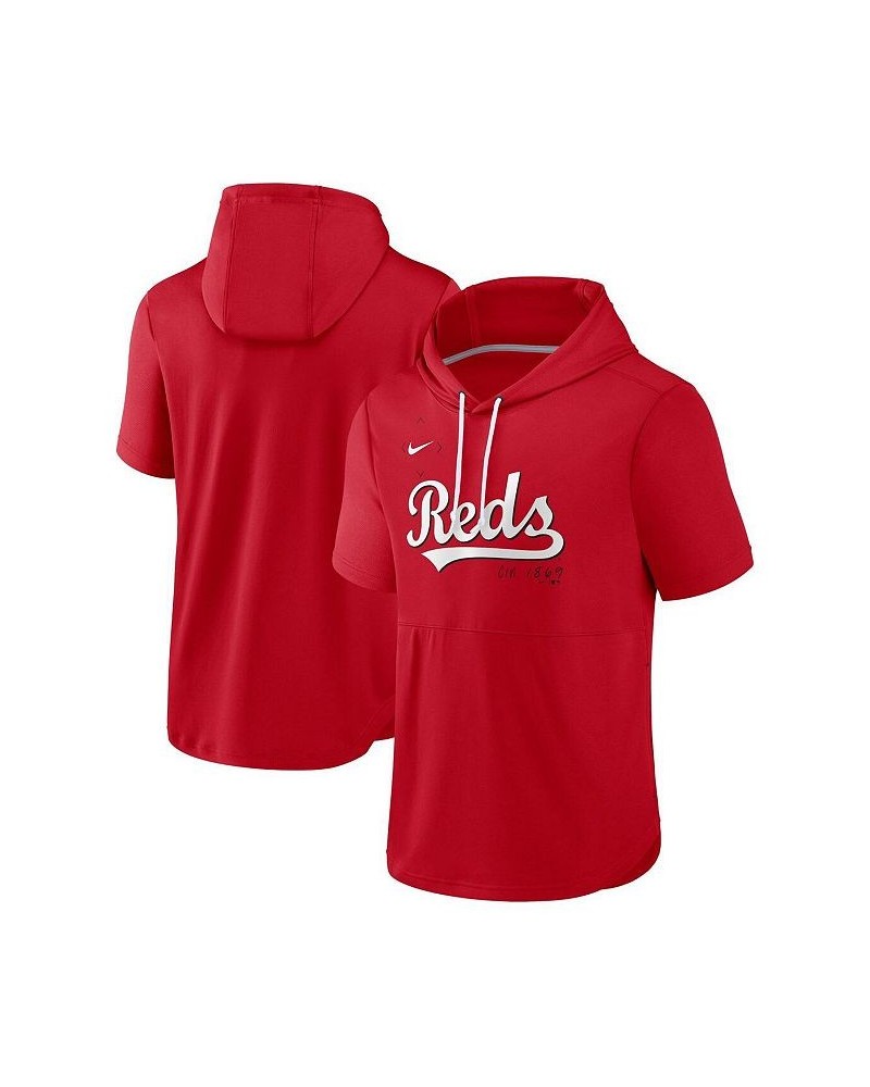 Men's Red Cincinnati Reds Springer Short Sleeve Team Pullover Hoodie $29.40 Sweatshirt