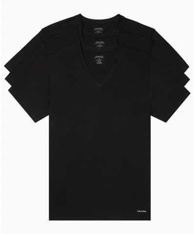 Men's Tall Cotton Classics SS V Neck 3 Pack Black $19.35 Undershirt