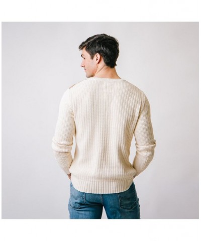 Men's Long Sleeve Crew Neck Sweater with Suede Piecing White $27.47 Sweaters