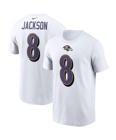 Men's Lamar Jackson White Baltimore Ravens Name and Number T-shirt $25.49 T-Shirts