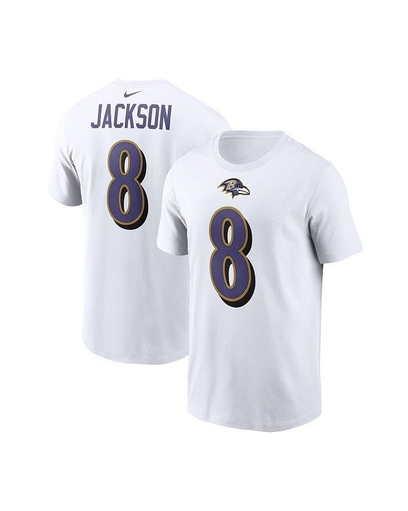 Men's Lamar Jackson White Baltimore Ravens Name and Number T-shirt $25.49 T-Shirts