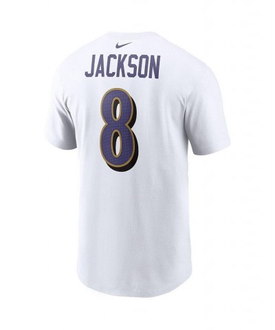 Men's Lamar Jackson White Baltimore Ravens Name and Number T-shirt $25.49 T-Shirts