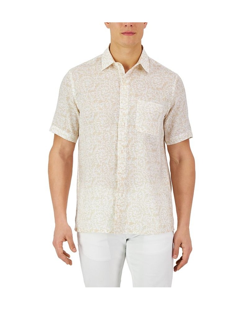 Men's Short-Sleeve Fern 100% Linen Shirt Brown $19.08 Shirts