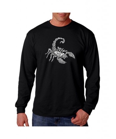 Men's Word Art Long Sleeve T-Shirt - Types of Scorpions Black $21.59 T-Shirts