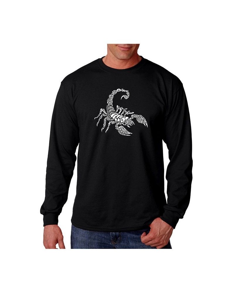 Men's Word Art Long Sleeve T-Shirt - Types of Scorpions Black $21.59 T-Shirts