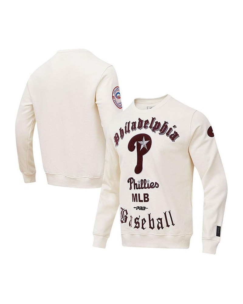 Men's Cream Philadelphia Phillies Cooperstown Collection Retro Old English Pullover Sweatshirt $43.75 Sweatshirt