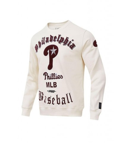 Men's Cream Philadelphia Phillies Cooperstown Collection Retro Old English Pullover Sweatshirt $43.75 Sweatshirt