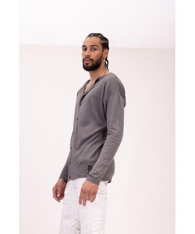 Men's Modern Lightweight Knit Shacket Sweater Silver $86.10 Sweaters