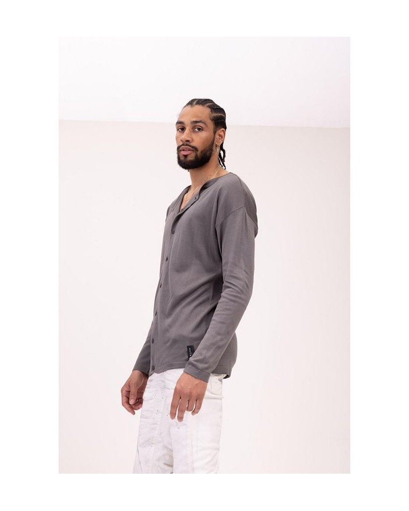 Men's Modern Lightweight Knit Shacket Sweater Silver $86.10 Sweaters