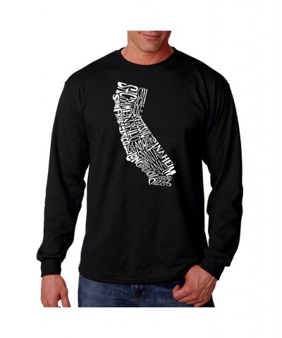 Men's Word Art Long Sleeve T-Shirt - California State Black $17.60 T-Shirts