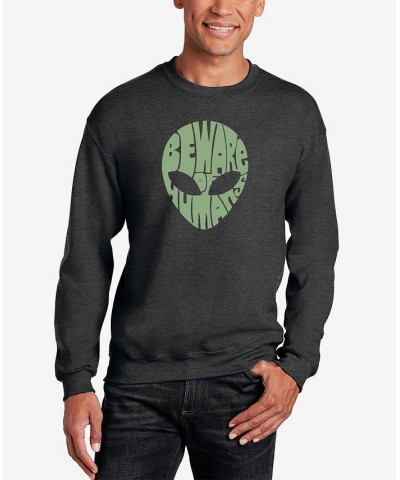 Men's Beware of Humans Word Art Crew Neck Sweatshirt Gray $25.00 Sweatshirt