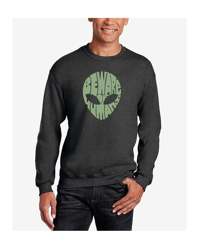 Men's Beware of Humans Word Art Crew Neck Sweatshirt Gray $25.00 Sweatshirt