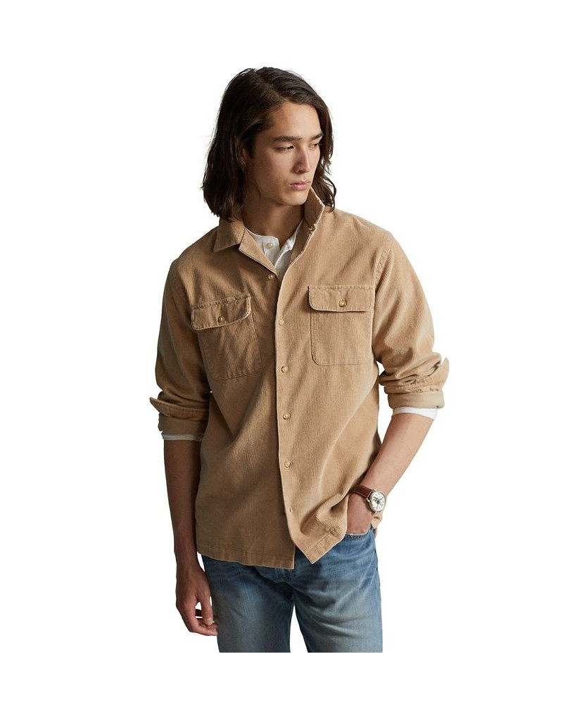 Men's Classic-Fit Corduroy Camp Shirt Tan/Beige $36.25 Shirts