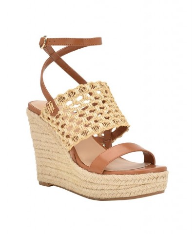 Women's Kalendar Wedge Platform Sandals Tan/Beige $51.48 Shoes