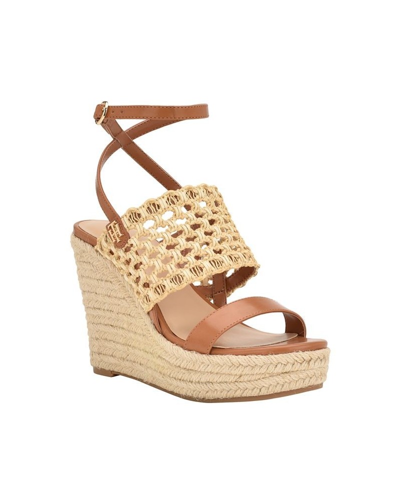 Women's Kalendar Wedge Platform Sandals Tan/Beige $51.48 Shoes