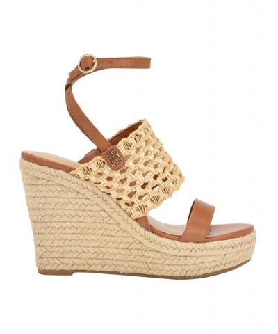 Women's Kalendar Wedge Platform Sandals Tan/Beige $51.48 Shoes