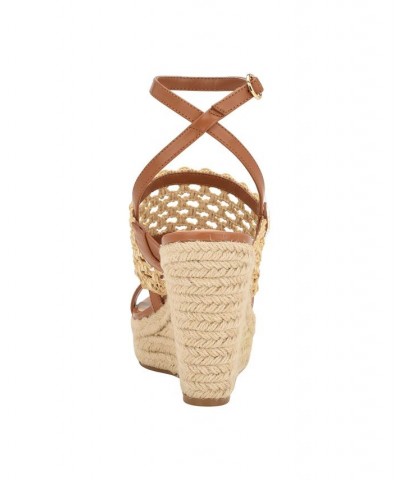 Women's Kalendar Wedge Platform Sandals Tan/Beige $51.48 Shoes