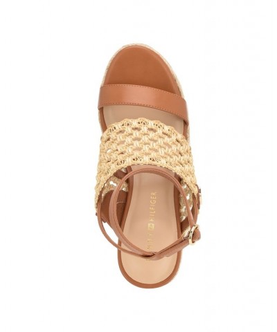 Women's Kalendar Wedge Platform Sandals Tan/Beige $51.48 Shoes