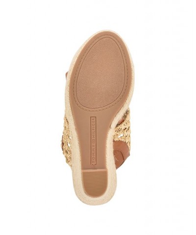 Women's Kalendar Wedge Platform Sandals Tan/Beige $51.48 Shoes