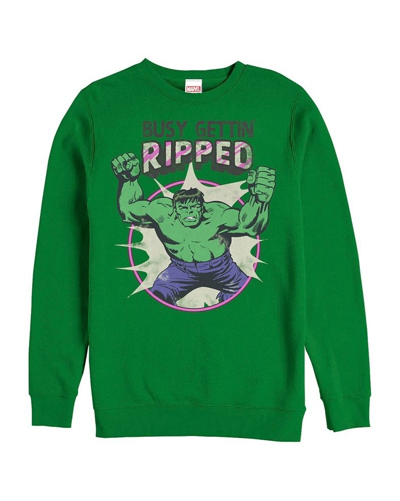 Marvel Men's Classic Comics Hulk Busy Gettin Ripped, Crewneck Fleece Green $32.44 Sweatshirt