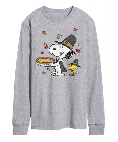 Men's Peanuts Pilgrim Snoopy Long Sleeve T-shirt Gray $18.92 T-Shirts