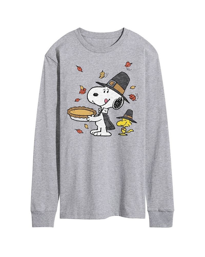 Men's Peanuts Pilgrim Snoopy Long Sleeve T-shirt Gray $18.92 T-Shirts