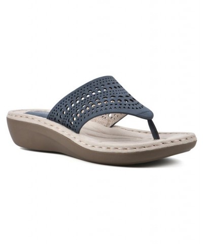 Women's Compact Thong Comfort Sandal Blue $28.98 Shoes