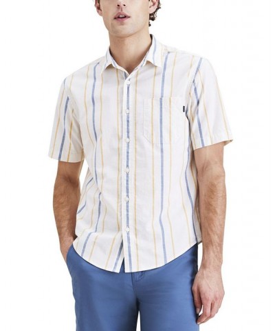 Men's Short-Sleeve Casual Woven Stripe Shirt Yellow $23.39 Shirts