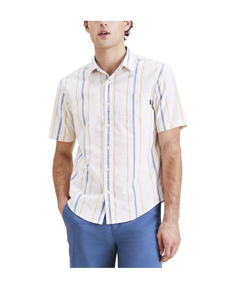 Men's Short-Sleeve Casual Woven Stripe Shirt Yellow $23.39 Shirts