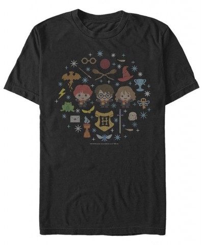 Men's Needlepoint Friends Short Sleeve Crew T-shirt Black $15.40 T-Shirts