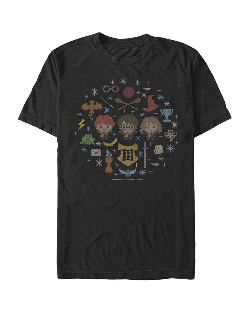 Men's Needlepoint Friends Short Sleeve Crew T-shirt Black $15.40 T-Shirts